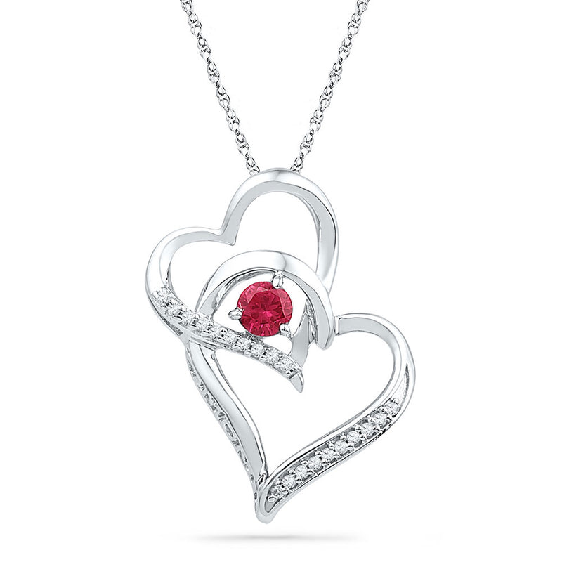 10kt White Gold Womens Round Lab-Created Ruby Heart Pendant 1/3 Cttw