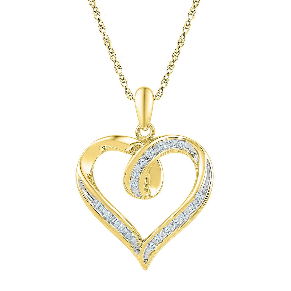 10kt Yellow Gold Womens Round Diamond Heart Outline Pendant 1/6 Cttw