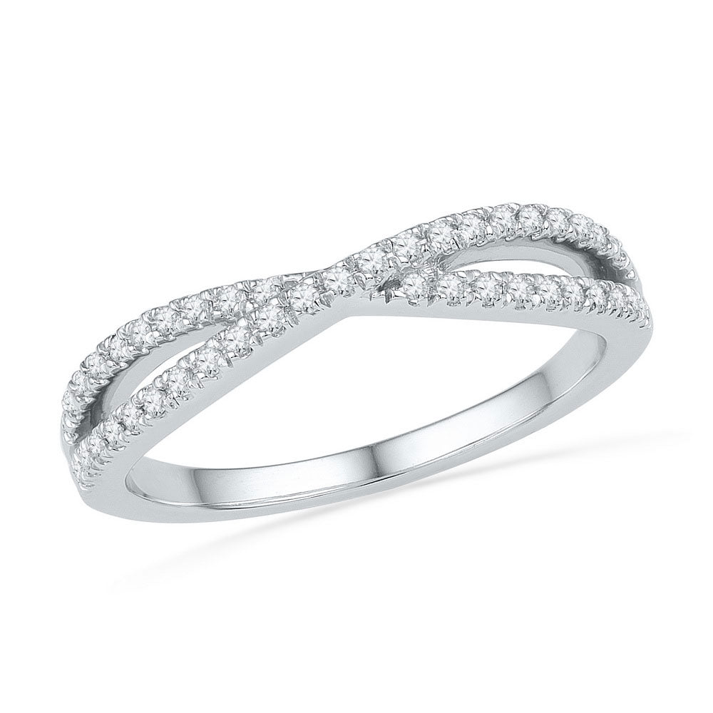 10kt White Gold Womens Round Diamond Crossover Band Ring 1/4 Cttw