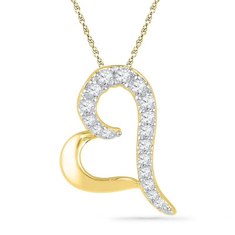 10kt Yellow Gold Womens Round Diamond Heart Pendant 1/12 Cttw