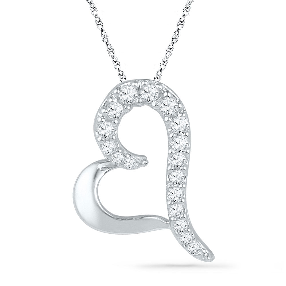 10kt White Gold Womens Round Diamond Heart Pendant 1/12 Cttw