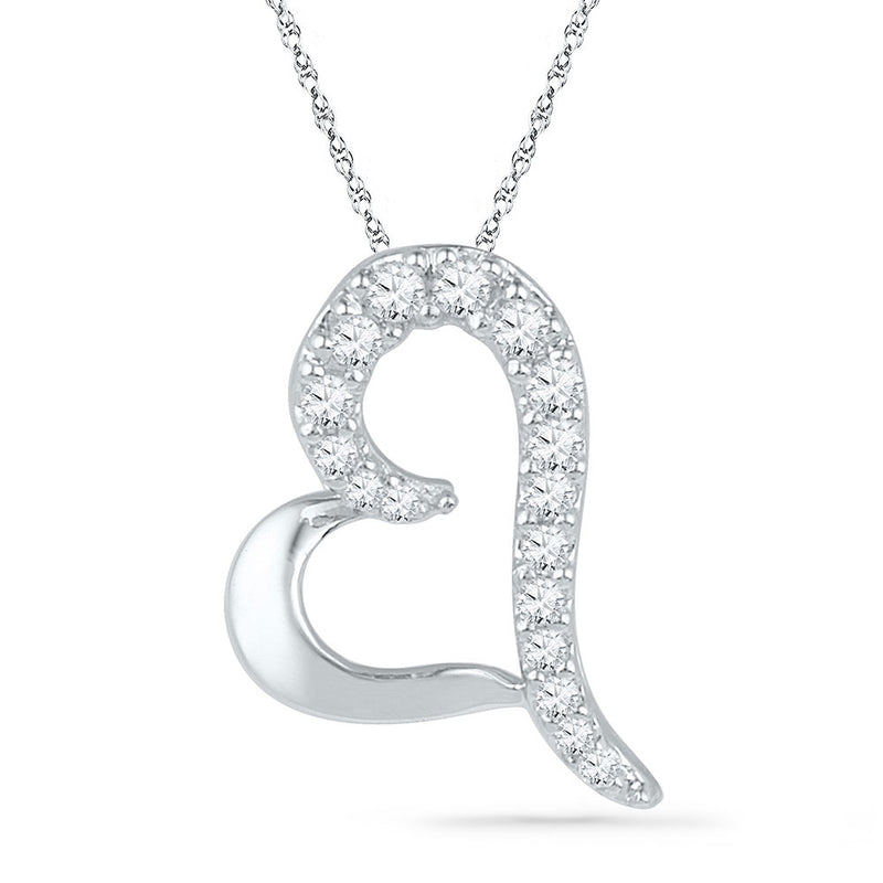 10kt White Gold Womens Round Diamond Heart Pendant 1/12 Cttw