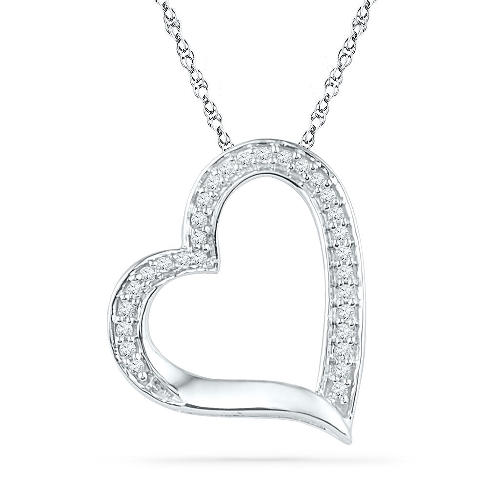 10kt White Gold Womens Round Diamond Heart Outline Pendant 1/8 Cttw