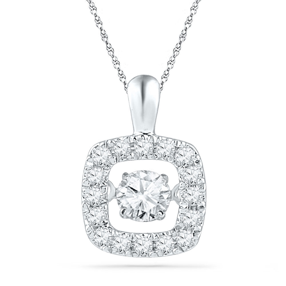 10kt White Gold Womens Round Diamond Square Moving Twinkle Pendant 1/4 Cttw