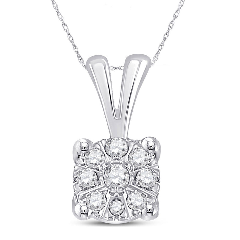 10kt White Gold Womens Round Diamond Cluster Pendant 1/12 Cttw