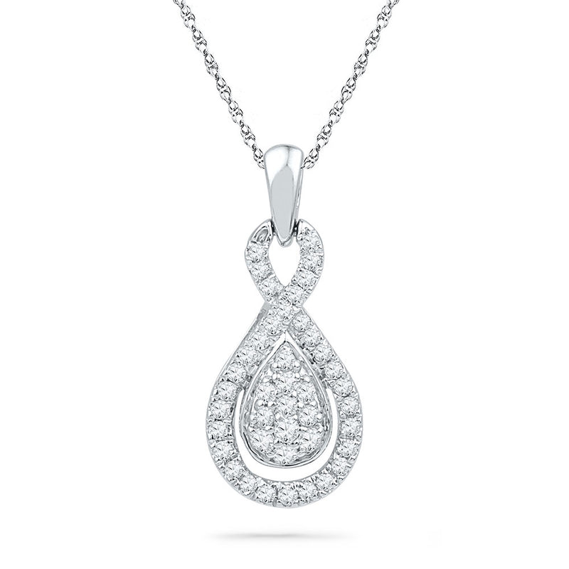 10kt White Gold Womens Round Diamond Teardrop Cluster Pendant 1/3 Cttw