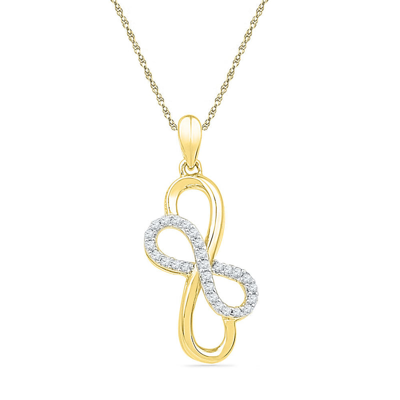 10kt Yellow Gold Womens Round Diamond Linked Double Infinity Pendant 1/6 Cttw