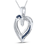 10kt White Gold Womens Round Blue Color Enhanced Diamond Heart Pendant 1/6 Cttw