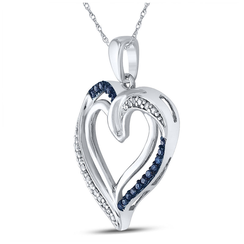 10kt White Gold Womens Round Blue Color Enhanced Diamond Heart Pendant 1/6 Cttw