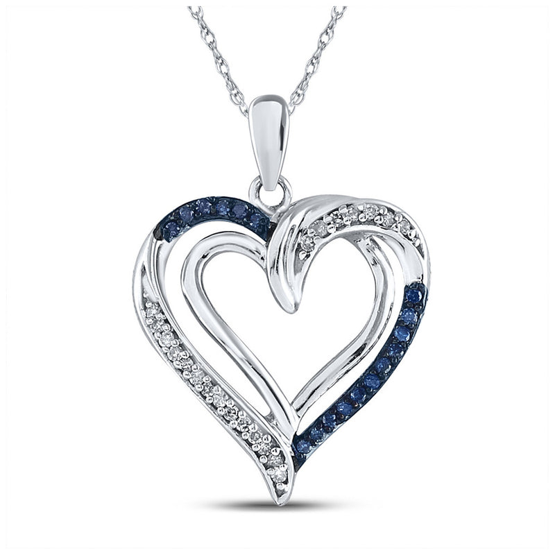 10kt White Gold Womens Round Blue Color Enhanced Diamond Heart Pendant 1/6 Cttw