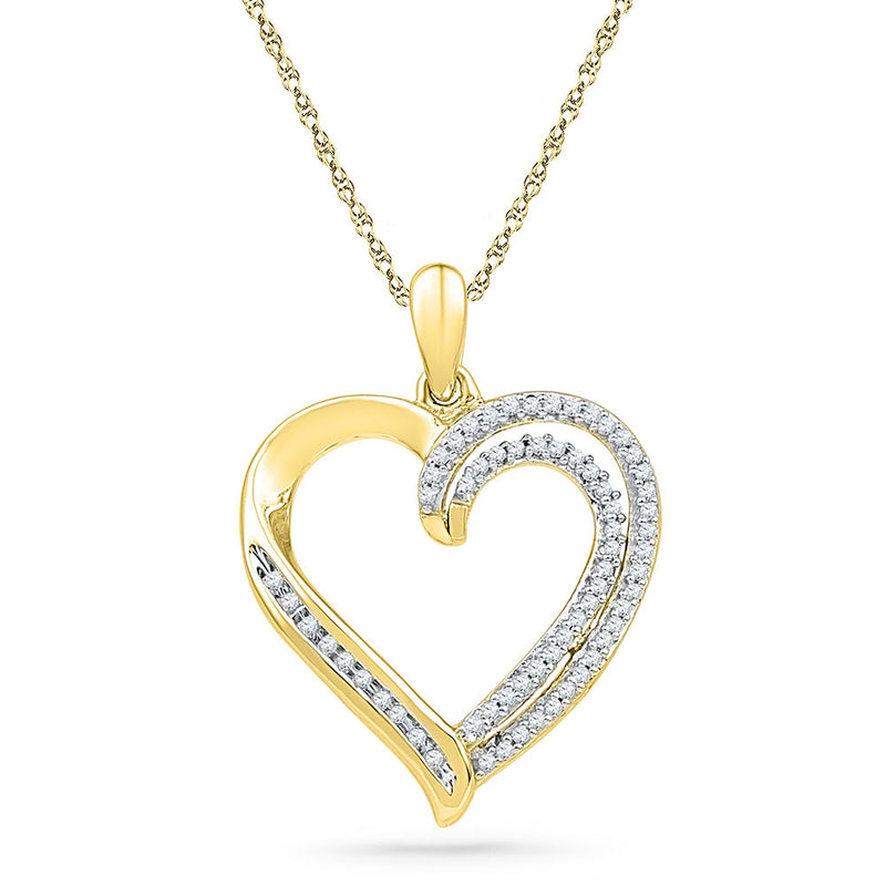 10kt Yellow Gold Womens Round Diamond Open-center Heart Pendant 1/4 Cttw