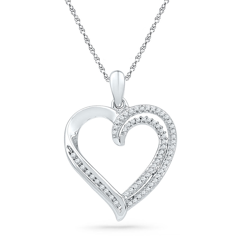 10kt White Gold Womens Round Diamond Open-center Heart Pendant 1/4 Cttw