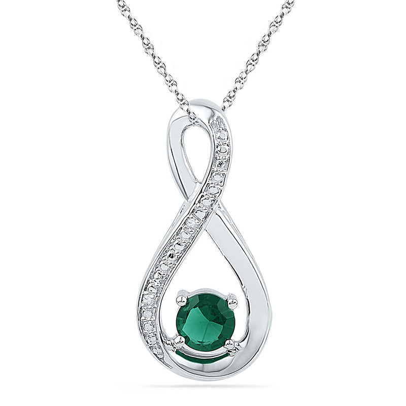 10kt White Gold Womens Round Lab-Created Emerald Infinity Diamond Pendant 1/2 Cttw