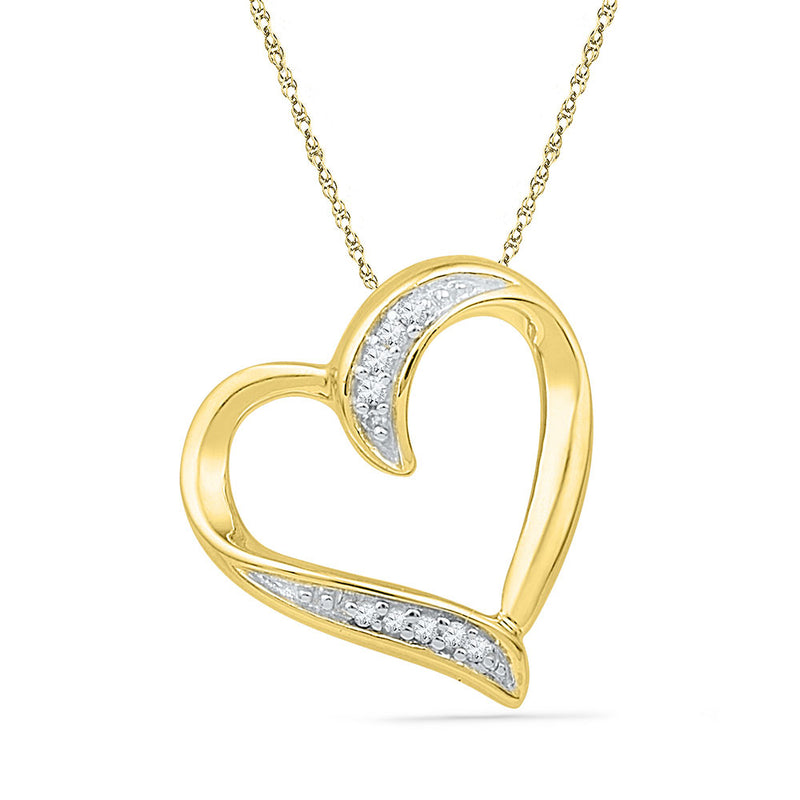 10kt Yellow Gold Womens Round Diamond Heart Outline Pendant .03 Cttw