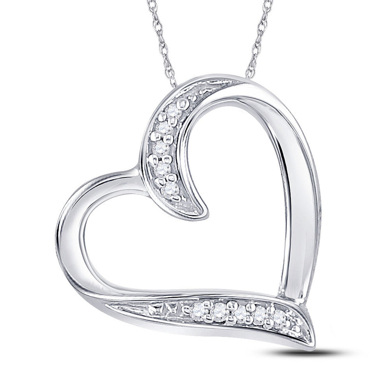 10kt White Gold Womens Round Diamond Heart Outline Pendant .03 Cttw