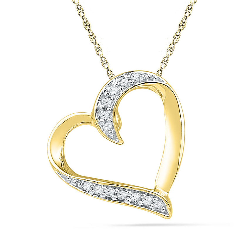 10kt Yellow Gold Womens Round Diamond Heart Pendant 1/20 Cttw