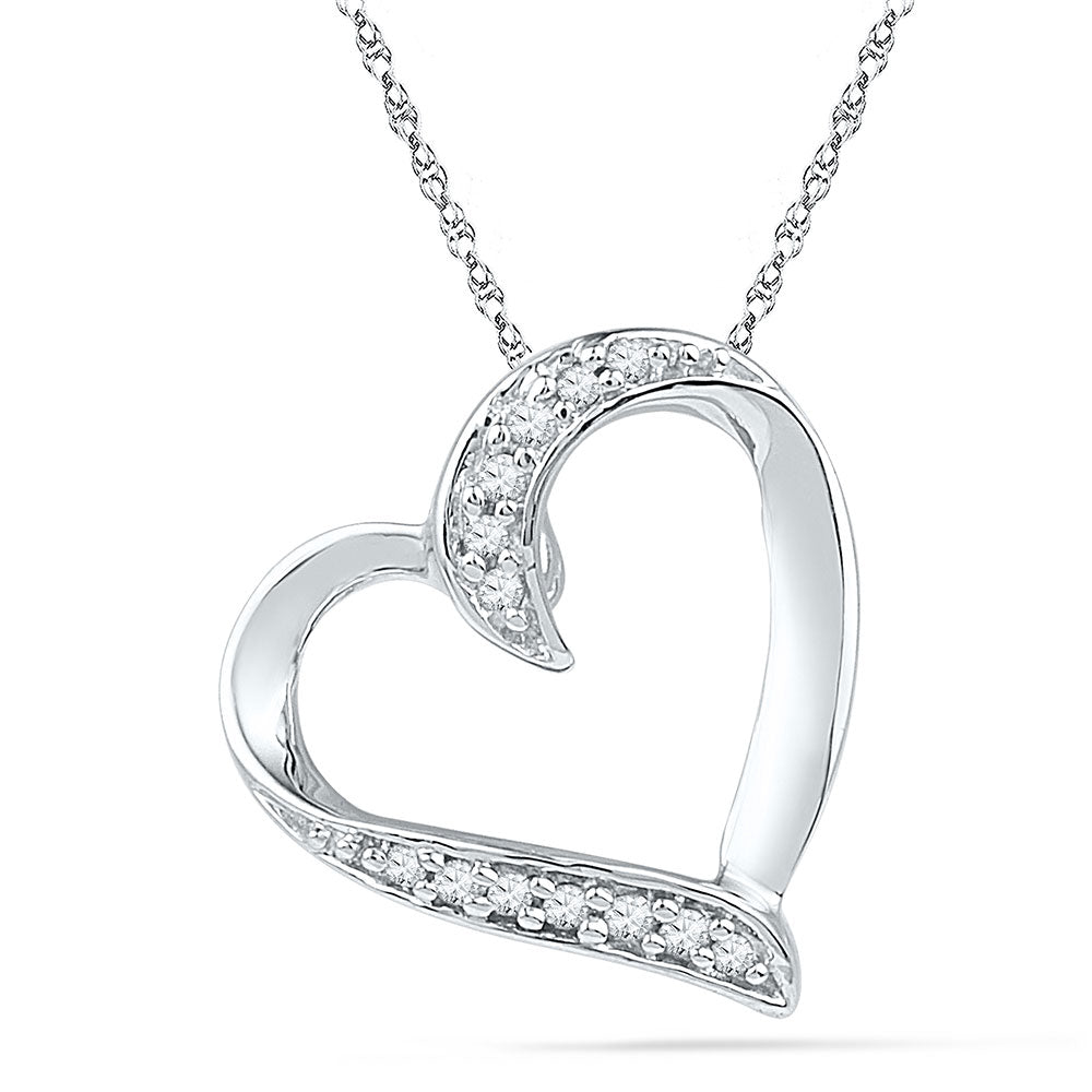 10kt White Gold Womens Round Diamond Heart Pendant 1/20 Cttw