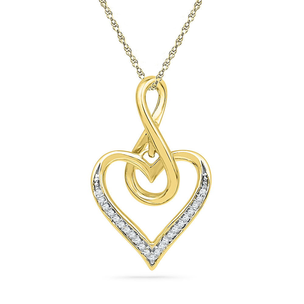 10kt Yellow Gold Womens Round Diamond Infinity Heart Pendant 1/20 Cttw