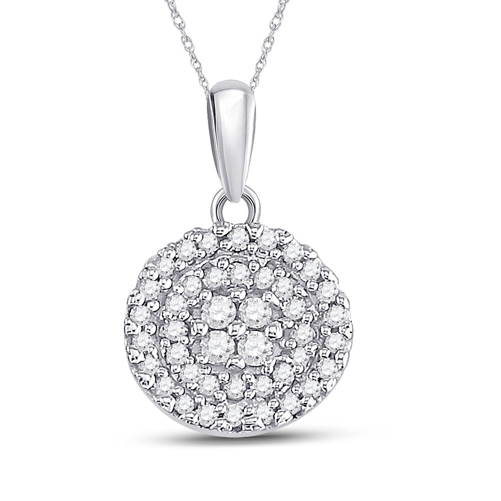 10kt White Gold Womens Round Diamond Circle Cluster Pendant 1/4 Cttw