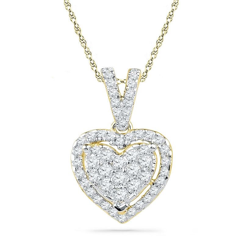 10kt Yellow Gold Womens Round Diamond Heart Pendant 1/5 Cttw