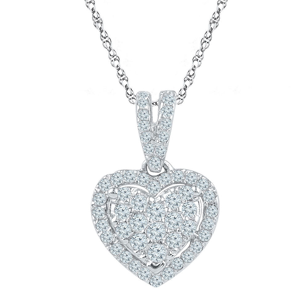 10kt White Gold Womens Round Diamond Heart Pendant 1/5 Cttw