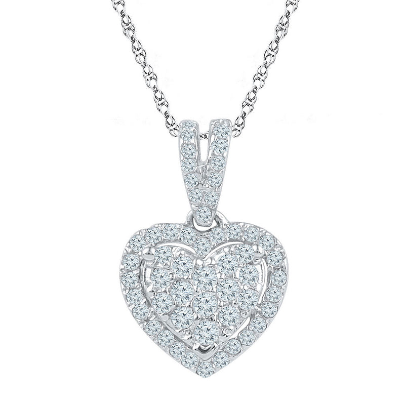 10kt White Gold Womens Round Diamond Heart Pendant 1/5 Cttw