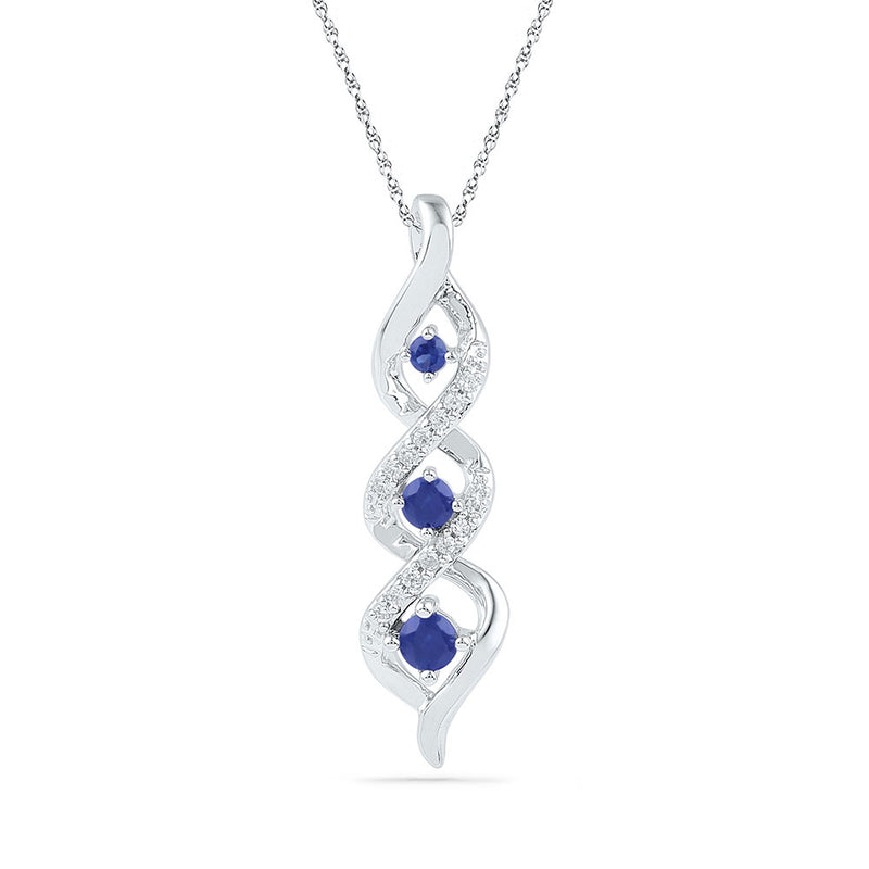 10kt White Gold Womens Round Lab-Created Blue Sapphire Cascading 3-stone Pendant 1/3 Cttw