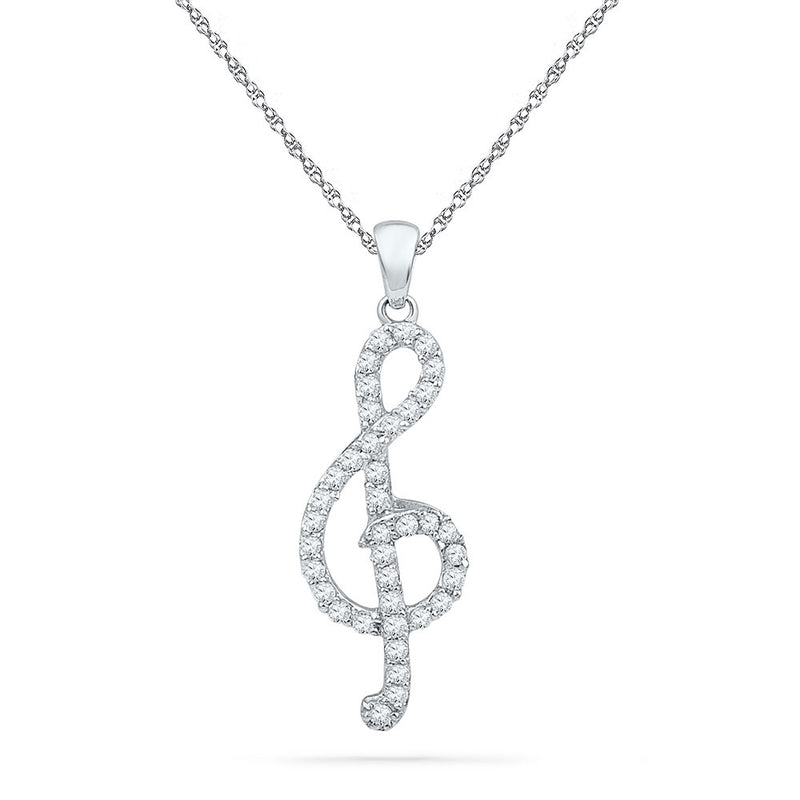 10kt White Gold Womens Round Diamond Treble Clef Music Pendant 1/3 Cttw