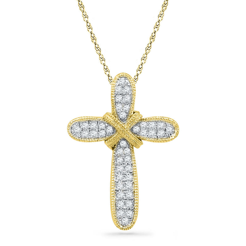 10kt Yellow Gold Womens Round Diamond Cross Pendant 1/6 Cttw