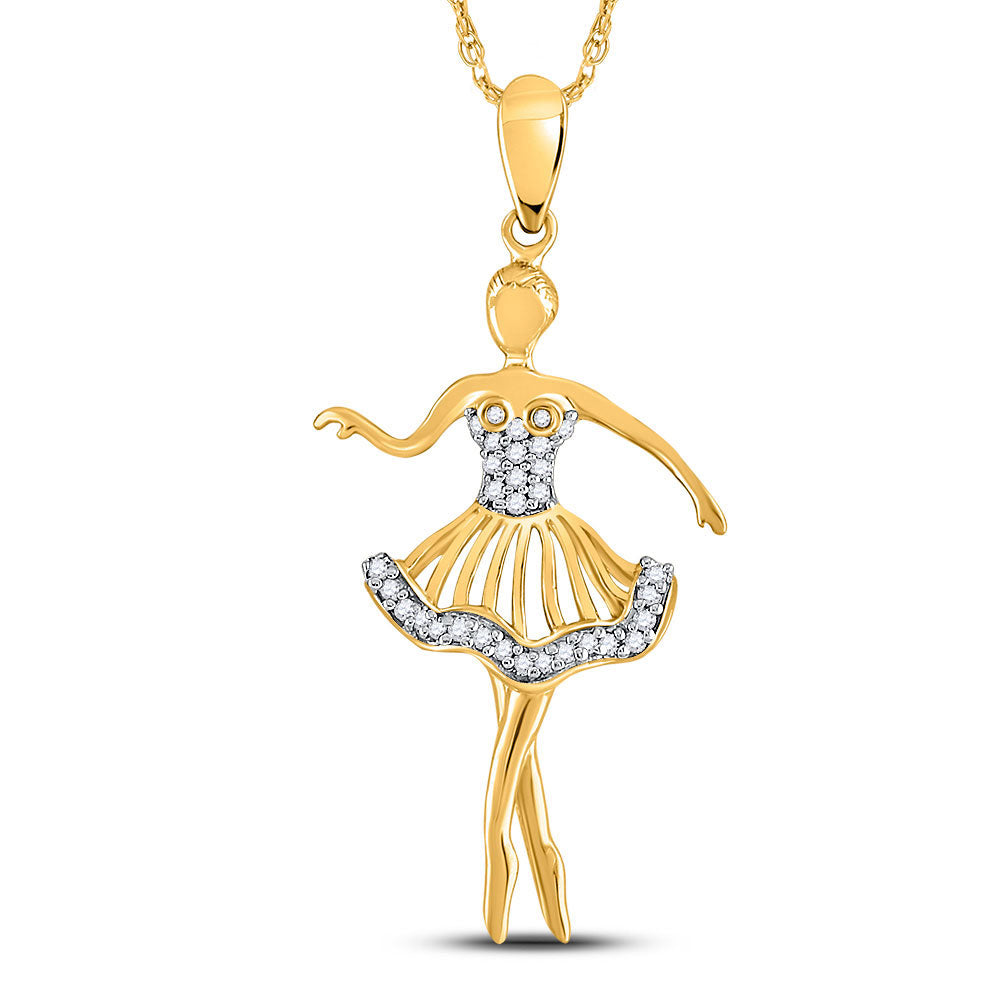 10kt Yellow Gold Womens Round Diamond Ballerina Dancer Fashion Pendant 1/10 Cttw