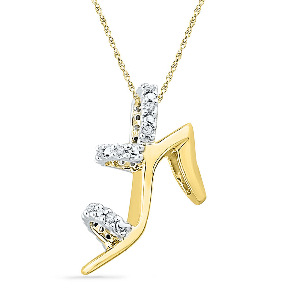 10kt Yellow Gold Womens Round Diamond Stiletto Shoe Pendant 1/20 Cttw