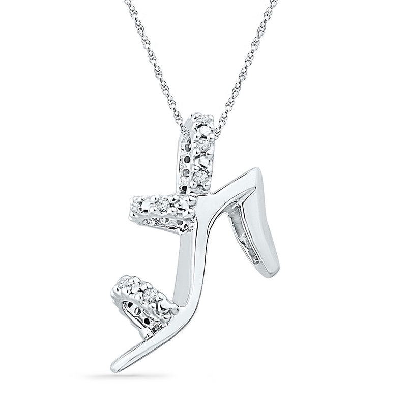 10kt White Gold Womens Round Diamond Stiletto Shoe Pendant 1/20 Cttw