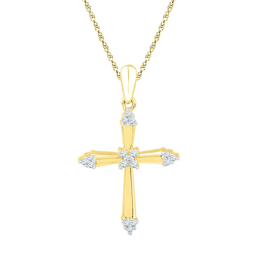 10kt Yellow Gold Womens Round Diamond Cross Pendant 1/10 Cttw