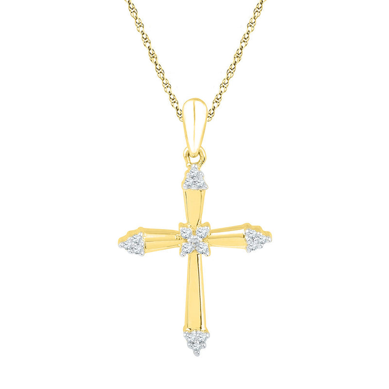 10kt Yellow Gold Womens Round Diamond Cross Pendant 1/10 Cttw