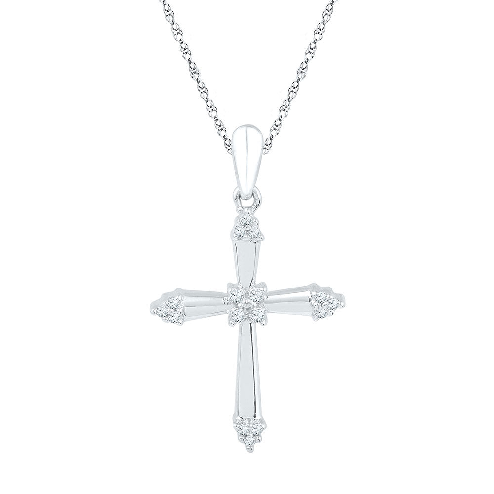 10kt White Gold Womens Round Diamond Cross Pendant 1/10 Cttw