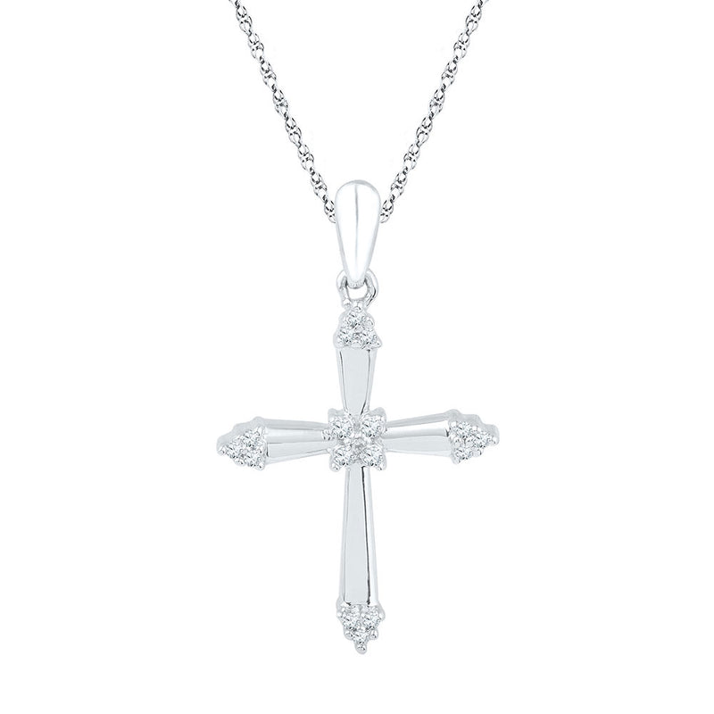 10kt White Gold Womens Round Diamond Cross Pendant 1/10 Cttw