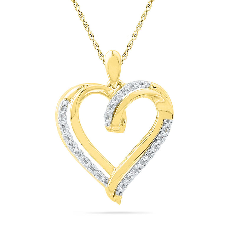 10kt Yellow Gold Womens Round Diamond Heart Pendant 1/10 Cttw