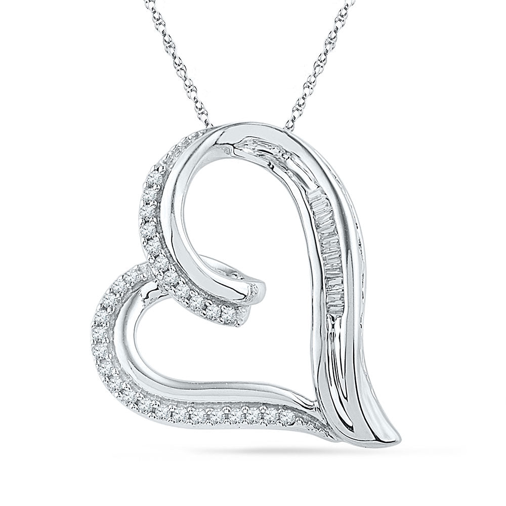 10kt White Gold Womens Round Diamond Heart Outline Pendant 1/6 Cttw