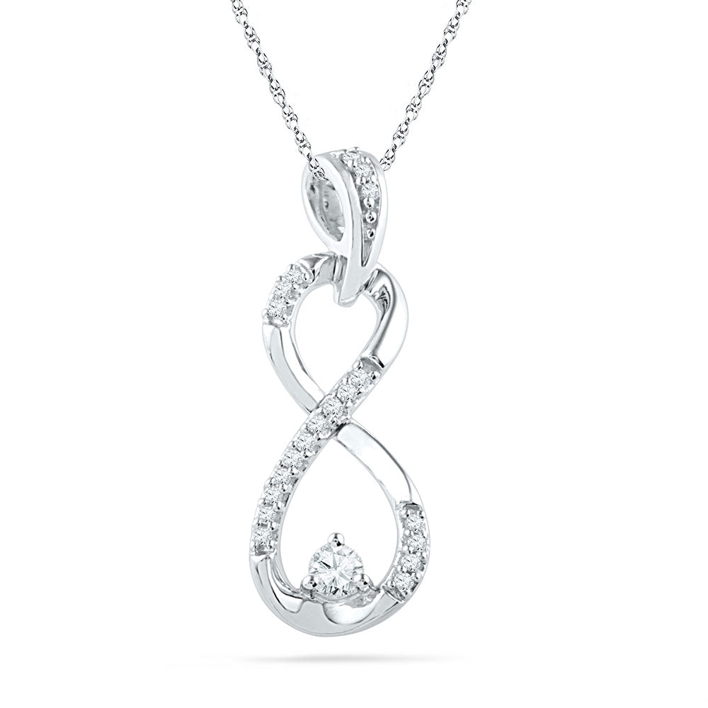 10kt White Gold Womens Round Diamond Vertical Infinity Pendant 1/5 Cttw