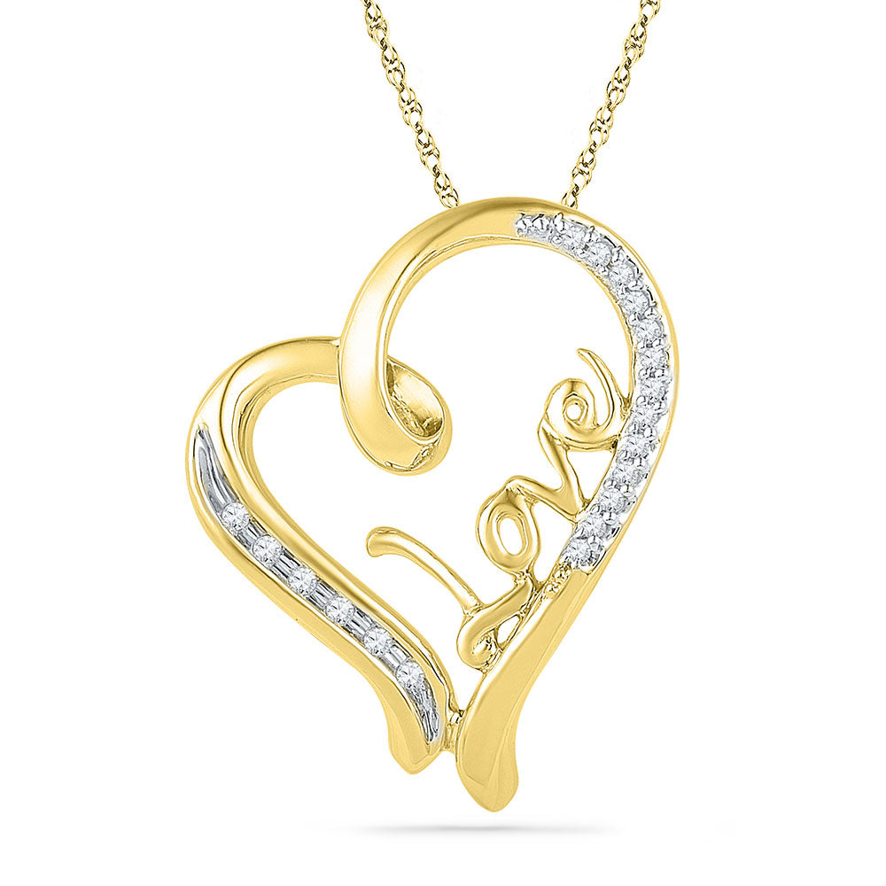 10kt Yellow Gold Womens Round Diamond Heart Pendant 1/10 Cttw