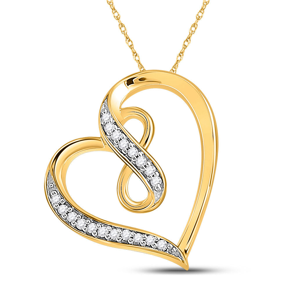 10kt Yellow Gold Womens Round Diamond Heart Infinity Pendant 1/20 Cttw