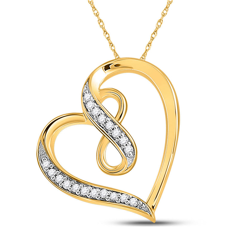 10kt Yellow Gold Womens Round Diamond Heart Infinity Pendant 1/20 Cttw