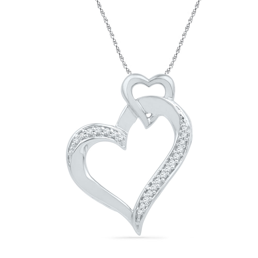 10kt White Gold Womens Round Diamond Heart Pendant 1/10 Cttw