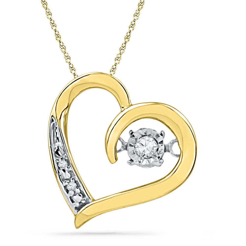 10kt Yellow Gold Womens Round Diamond Heart Twinkle Moving Pendant 1/20 Cttw