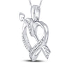 10kt White Gold Womens Round Diamond Heart Arrow Pendant 1/12 Cttw