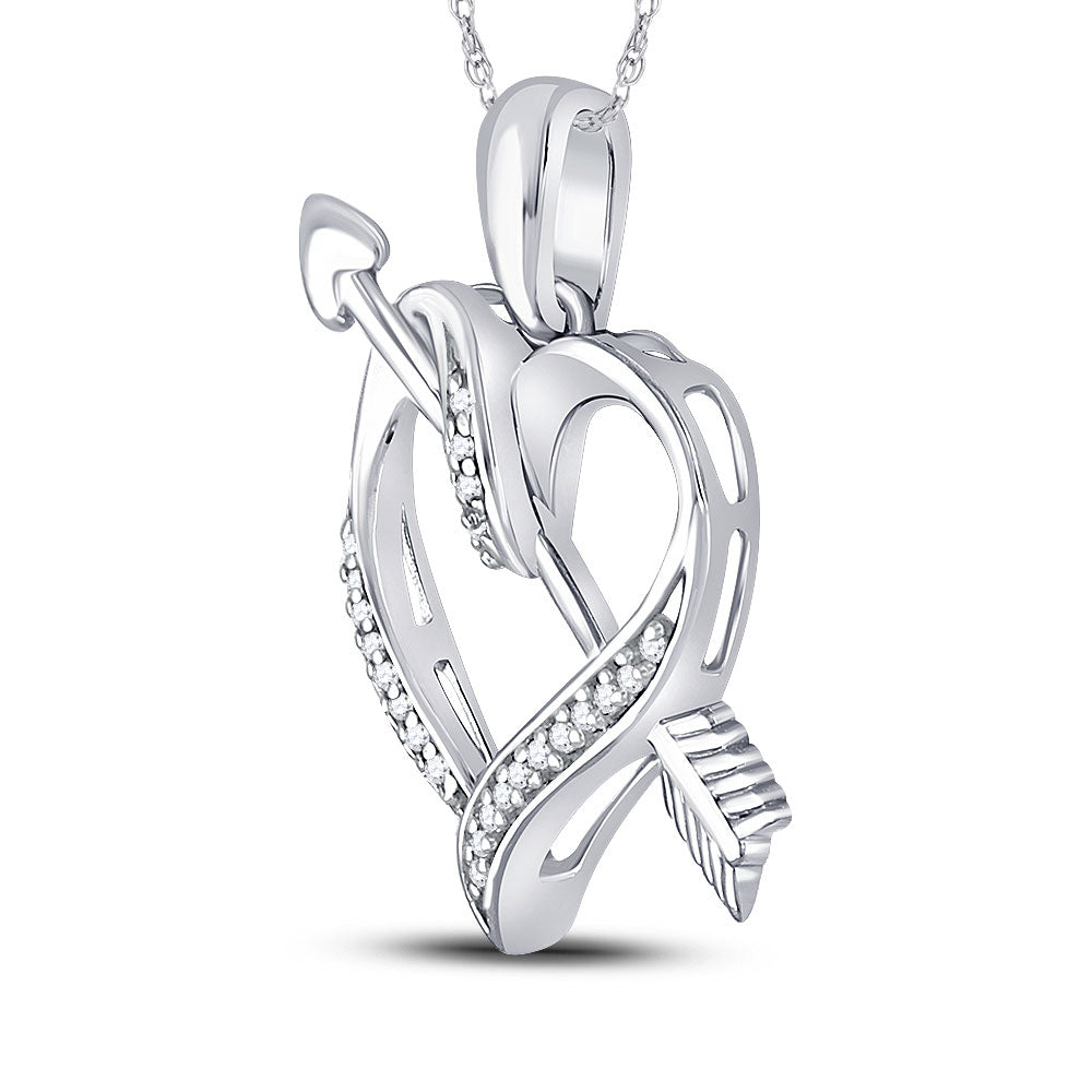 10kt White Gold Womens Round Diamond Heart Arrow Pendant 1/12 Cttw