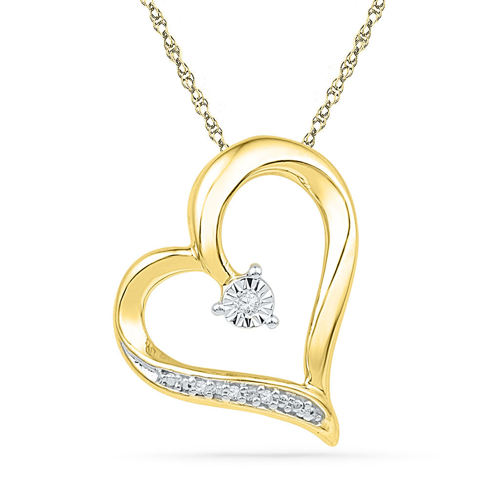 10kt Yellow Gold Womens Round Diamond Heart Pendant .01 Cttw