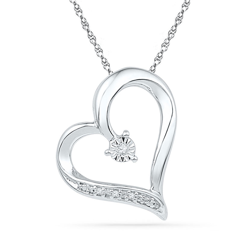 10kt White Gold Womens Round Diamond Heart Pendant .01 Cttw