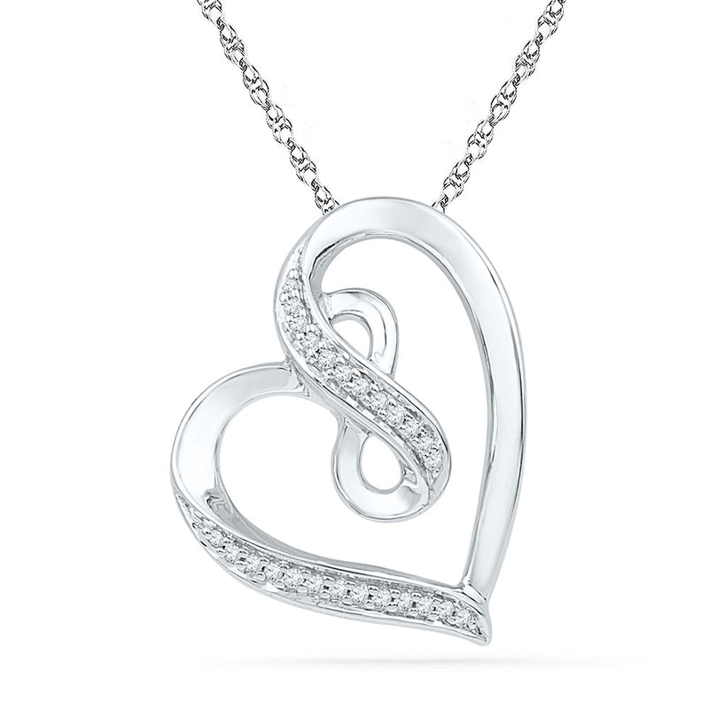 10kt White Gold Womens Round Diamond Heart Infinity Pendant 1/10 Cttw