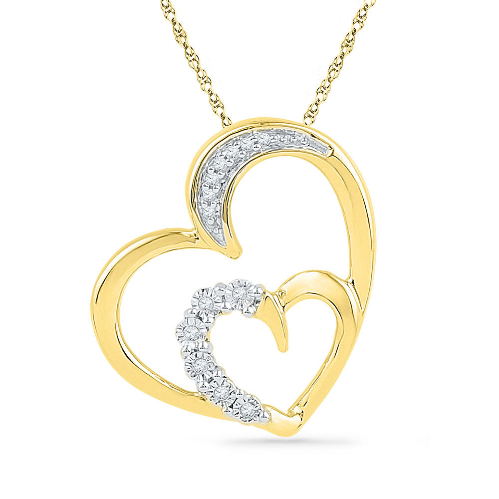 10kt Yellow Gold Womens Round Diamond Heart Pendant 1/20 Cttw